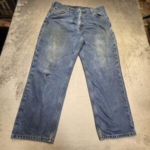 Carhartt Jeans Mens 39x30 Blue Flannel Lined Relaxed Fit Workwear B172 DST